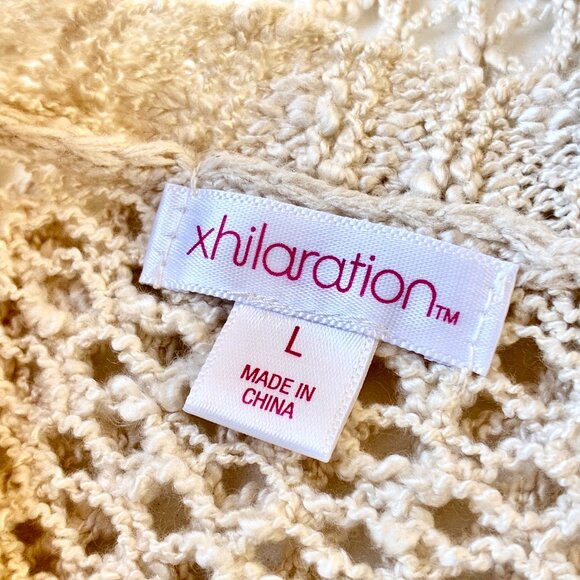Xhilaration Boho Cardigan Sweater Cream Crochet Open Front Festival - Picture 6 of 13